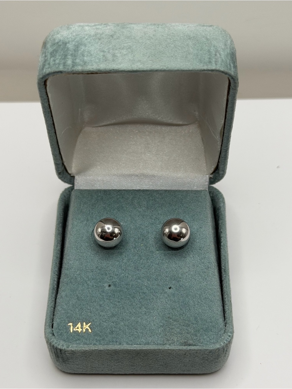 14K White Gold Ball Stud Earrings